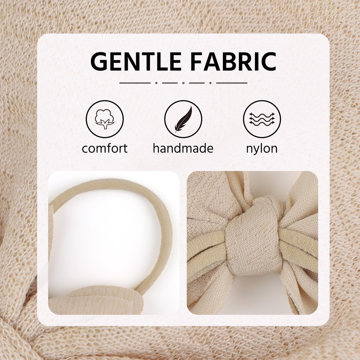 Lanmerry Big Bows Hairbands, 8 Pcs Handmade Baby Girl Headbands With Bows, Stretchy Nylon Newborn Toddler Hairbands, Tan