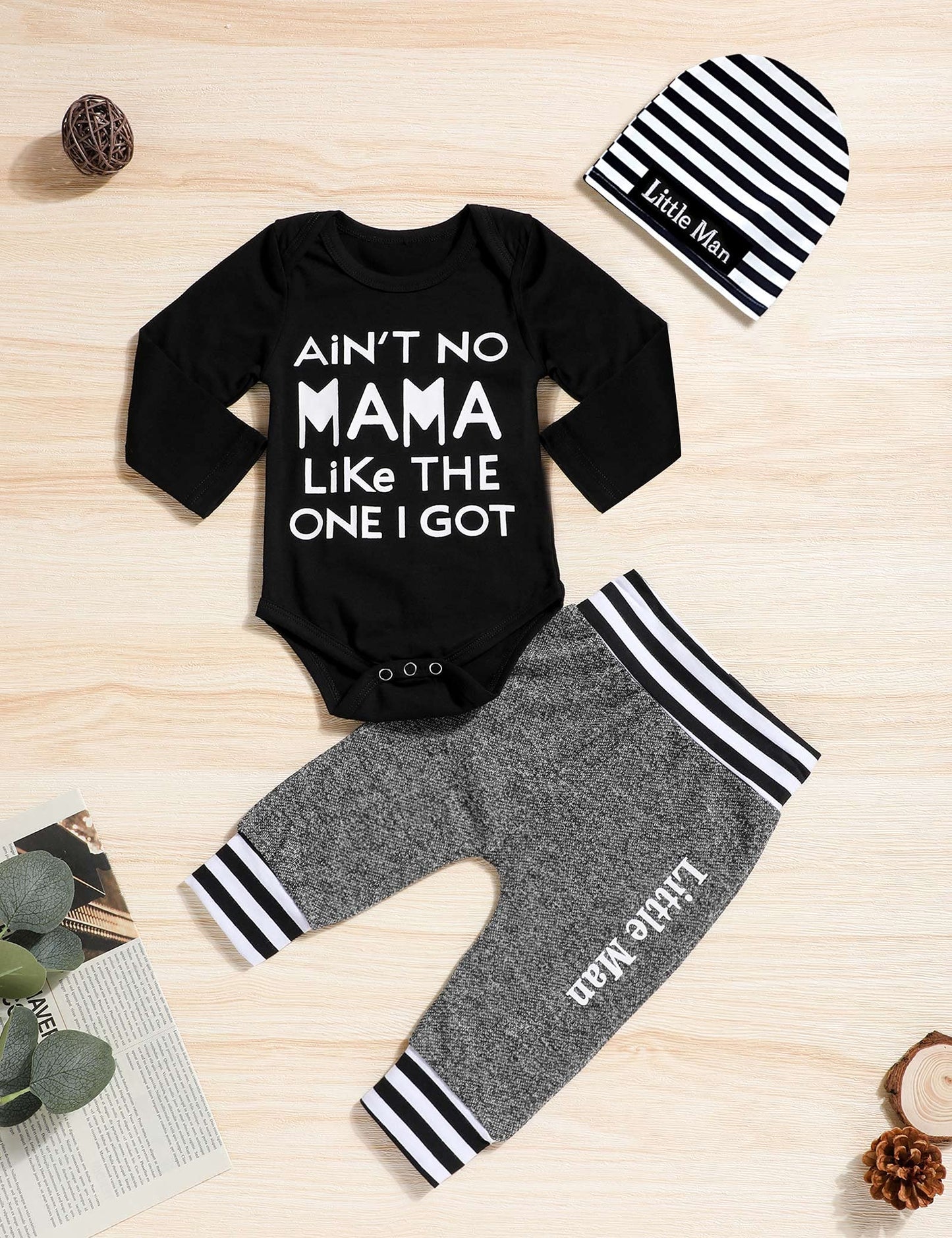 Newborn Baby Boy Clothes Fall Winter Outfits Ain'T No Mama Long Sleeve Shirts Romper + Little Man Pants Baby Clothes Boy