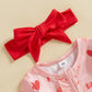 Doisbetthsay Valentines Day Baby Girl Outfit Long Sleeve Heart Print Romper Bodysuit Jumpsuit With Headband Baby Clothes (Bow Pi