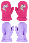 N'Ice Caps Baby Toddler Mittens Kids 2 Pairs Fleece Gloves Winter Warm Sherpa Lined (Fuchsia Unicorn/Light Purple Solid Pack, 4-