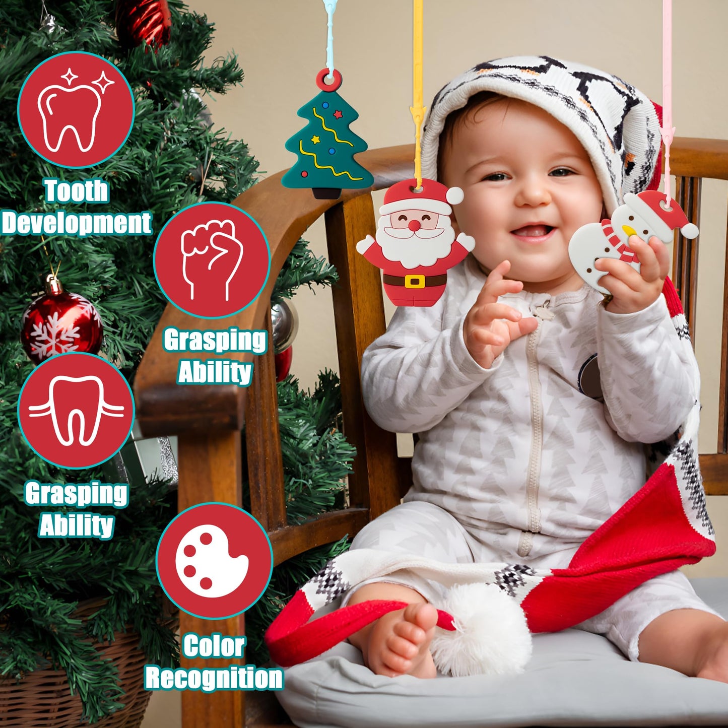 3Pcs Christmas Silicone Teething Toys for Babies - First Christmas Soothe Chew Teether for Infants, Soft Snowman Design for Todd