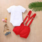 Vivifayee Baby Boy One 1St Birthday Outfits First Christmas Clothes Short Sleeve Bow Tie Romper Shorts Set Suspenders 3Pcs
