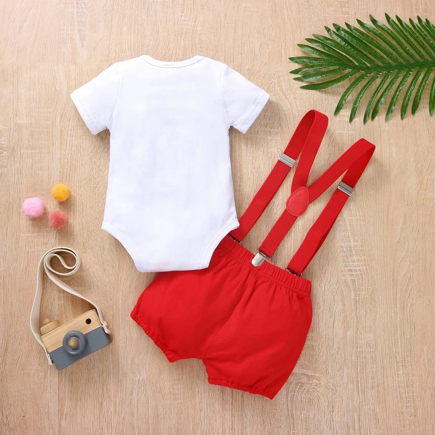 Vivifayee Baby Boy One 1St Birthday Outfits First Christmas Clothes Short Sleeve Bow Tie Romper Shorts Set Suspenders 3Pcs