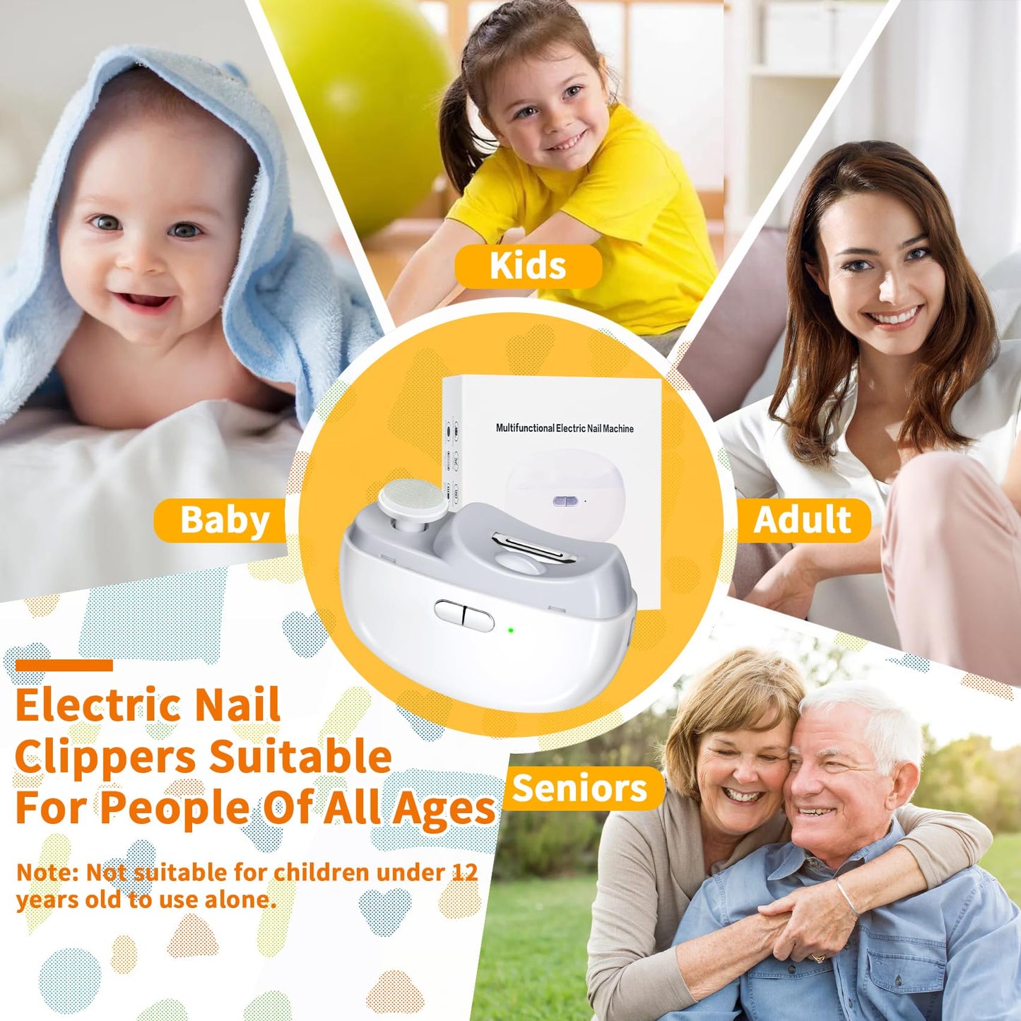 Electric Nail Clipper 2 In 1 Design, Automatic Baby Nail Trimmer With Light & 2 Speeds, Nail Polisher, Usb Rechargeable Safety E