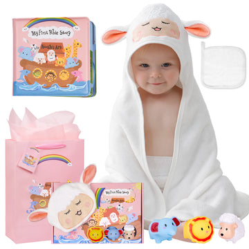 My First Noahs Ark 7 Pcs Baptism Gift Set, Dedication, Christening And Baptism Gifts For Girl And Newborn Baby, Includes Washclo