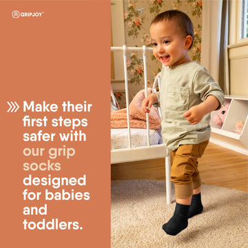 Gripjoy Toddler Socks With Grippers - Non Slip Socks For Kids - Toddler Grip Socks - 6-8Y - Black - 4 Pairs
