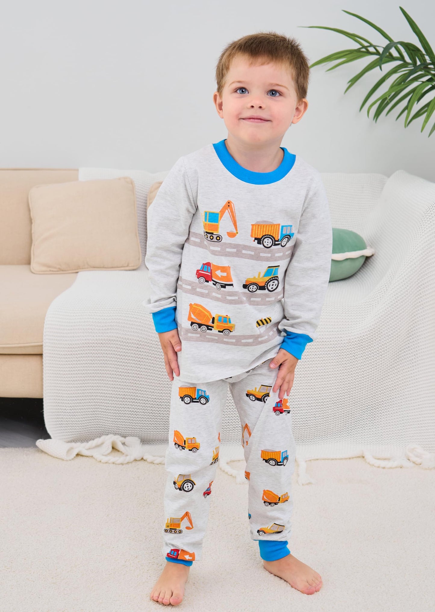 Boys Pajamas Truck 100% Cotton Construction Pjs Toddler 2 Piece Long Sleeve Sleepwear Kids Christmas Clothes Set 4T