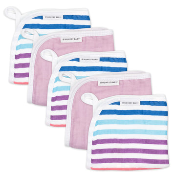 Honestbaby Organic Cotton Triple-Layer Woven Wash Cloths Multipack, Rainbow Stripe, One Size