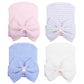 Zando Newborn Hospital Hat Toddler Beanie Baby Boy Girl Knot Headbands With Big Bows Infant Baby Nursery Caps White & Blue & Pin