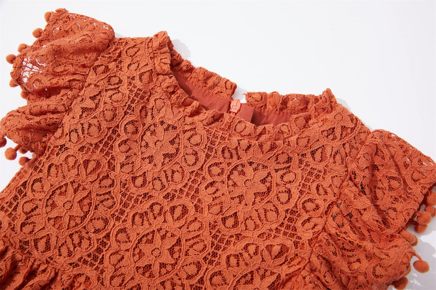 Niyage Toddler Girls Elegant Lace Pom Pom Flutter Sleeve Party Princess Dress Brick Red 100