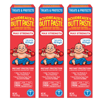 Boudreaux'S Butt Paste Maximum Strength Diaper Rash Ointment, 4 Ounce , (Pack Of 3)
