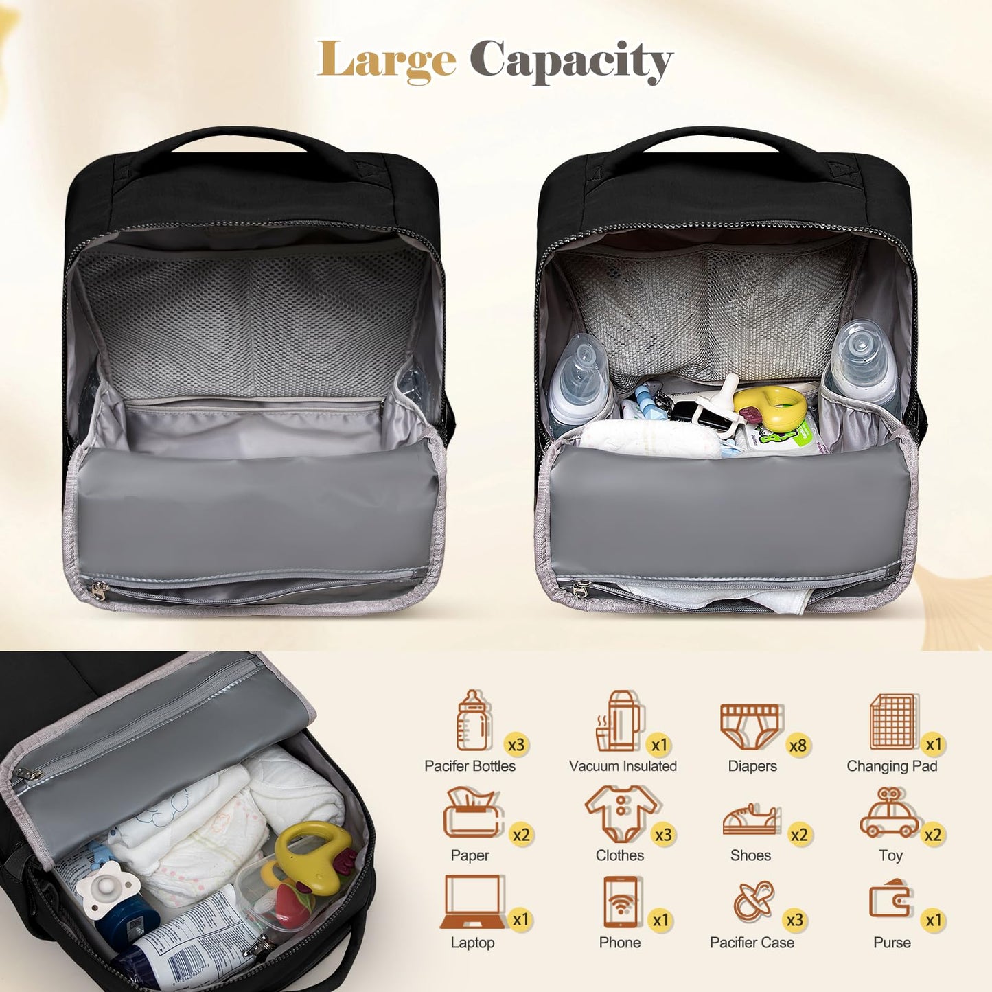 ILCOLPO Diaper Bag Backpack,Baby Bag Backpack with Changing Station,Waterproof Large Diaper Bag for Baby Boy Girls,Paaleras Para