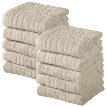 Yoofoss Muslin Baby Washcloths 100% Cotton Face Towels 10 Pack Wash Cloths For Baby 12X12In Soft And Absorbent Baby Wipes (Apric