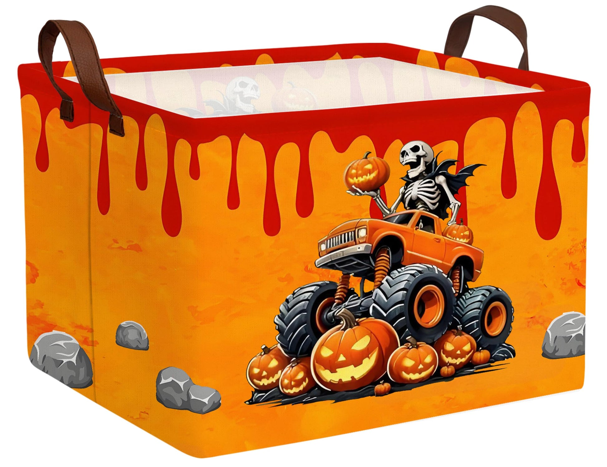BOOHIT Large Halloween Themed Candy Gift Boo Basket for Kids Baby Personalized Adults Storage Bin Fall Decor(Skeleton Monster Tr
