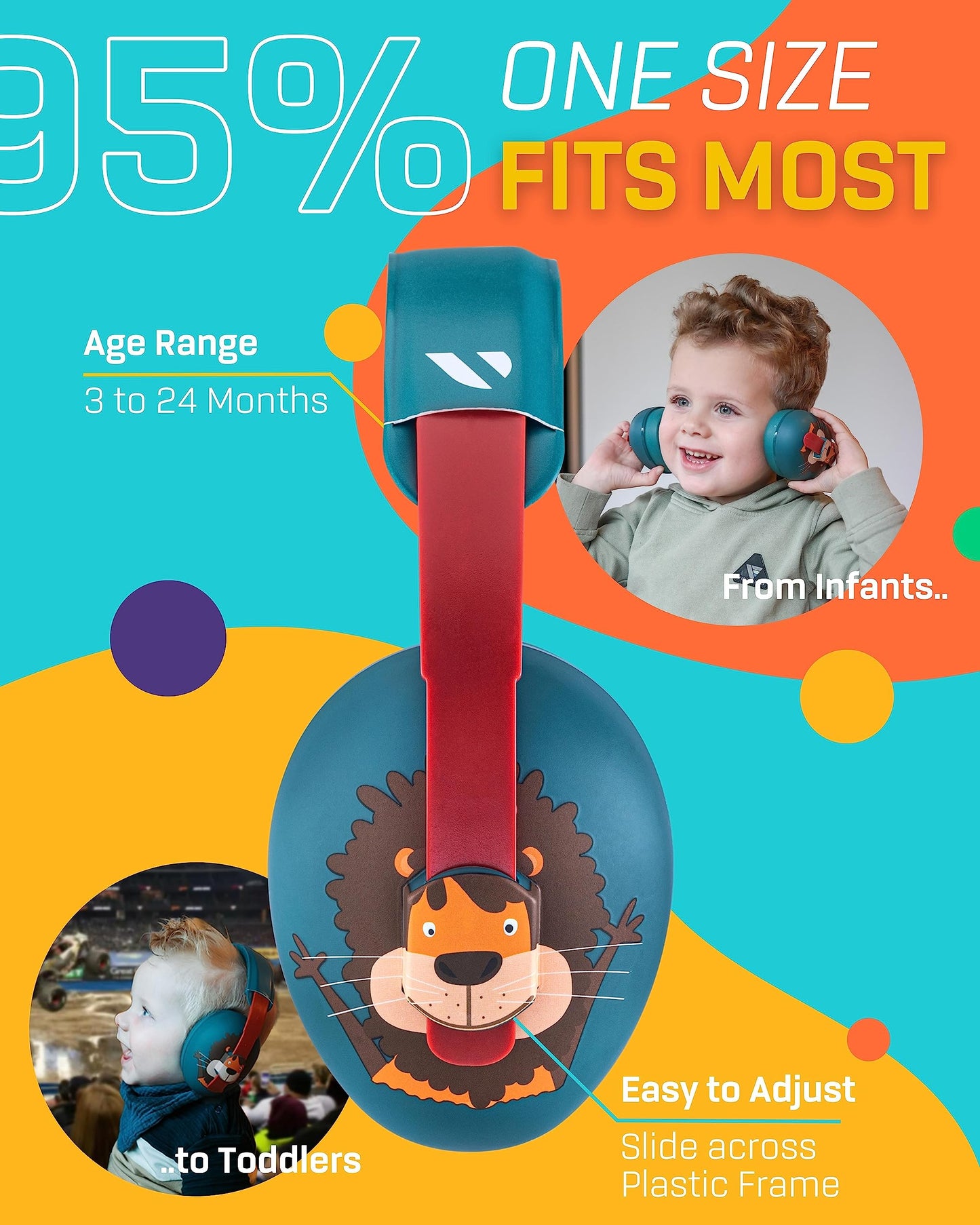 Vanderfields Baby Ear Protection Noise Cancelling Headphones For Babies, Toddlers, Infants 3 Months To 2 Years,Friendly Lion