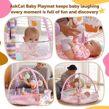 4-In-1 Baby Play Mat & Baby Play Gym,Baby Girl Play Mat Activity Gym, Pink Donut Tummy Time Mat For Babies And Toddlers, Infant