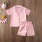 Toddler Baby Kids Satin Pajamas Set, Long Sleeve Button-Down Sleepwear Pjs For Girls (2T, Pink-Short Sleeve)