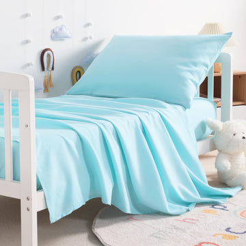 Ntbay Toddler Sheet Set - 3-Piece Microfiber Crib Sheet Set - Flat Sheet, Fitted Sheet, Pillowcase - Solid Toddler Bedding, Ligh