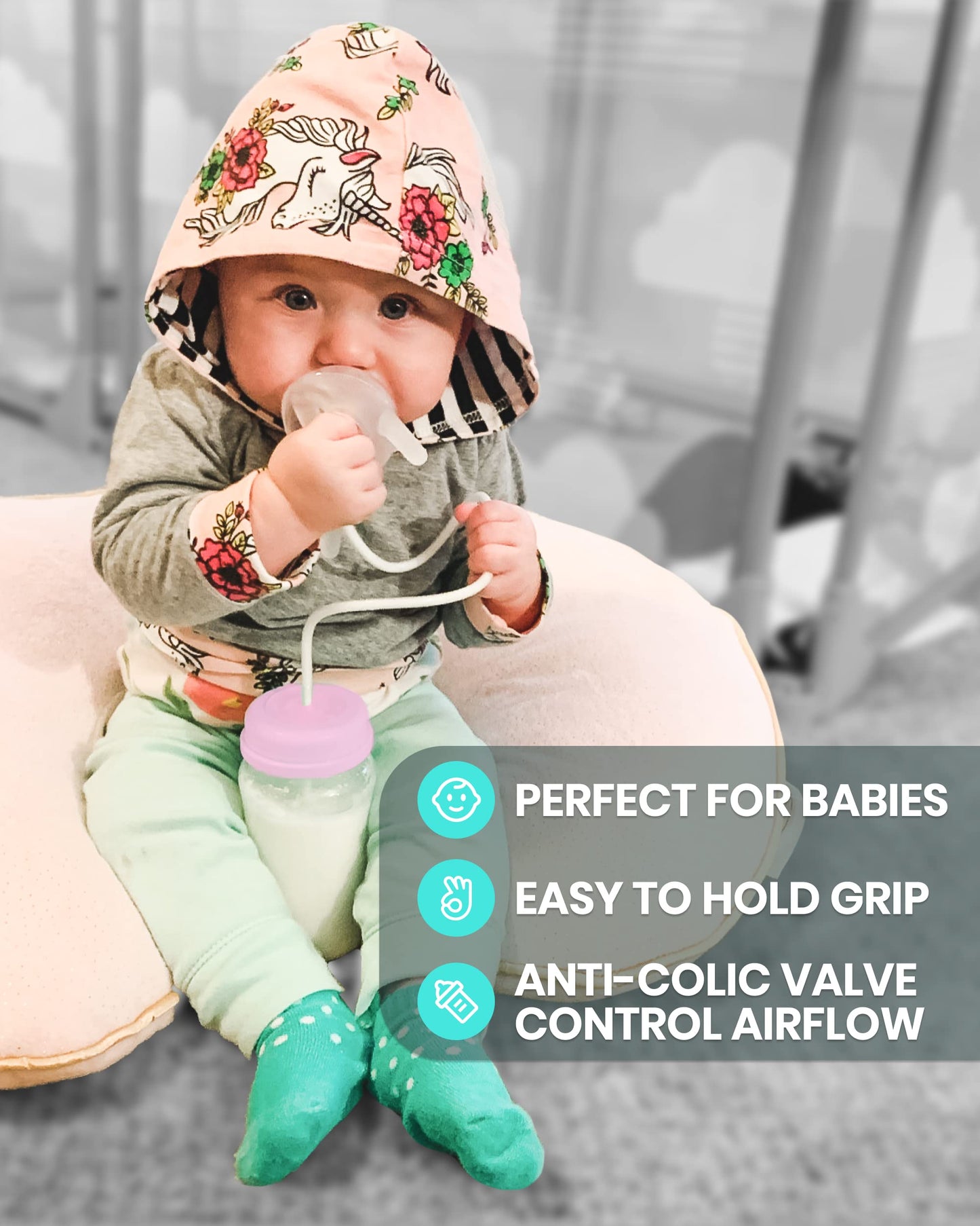 Skywin Self Feeding Baby Bottle 8oz Bottle Holder for Baby - 2 Pack Baby Bottle with Straw, Anti Colic, for Convenient Feeding (