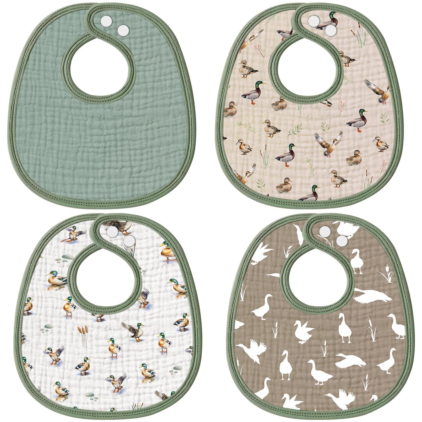 Shyyween 4 Piece Mallard Ducks Drooling Bibs for Baby Boys Girls, Soft Triple Layer Cotton Muslin, Adjustable Newborn Bibs for D