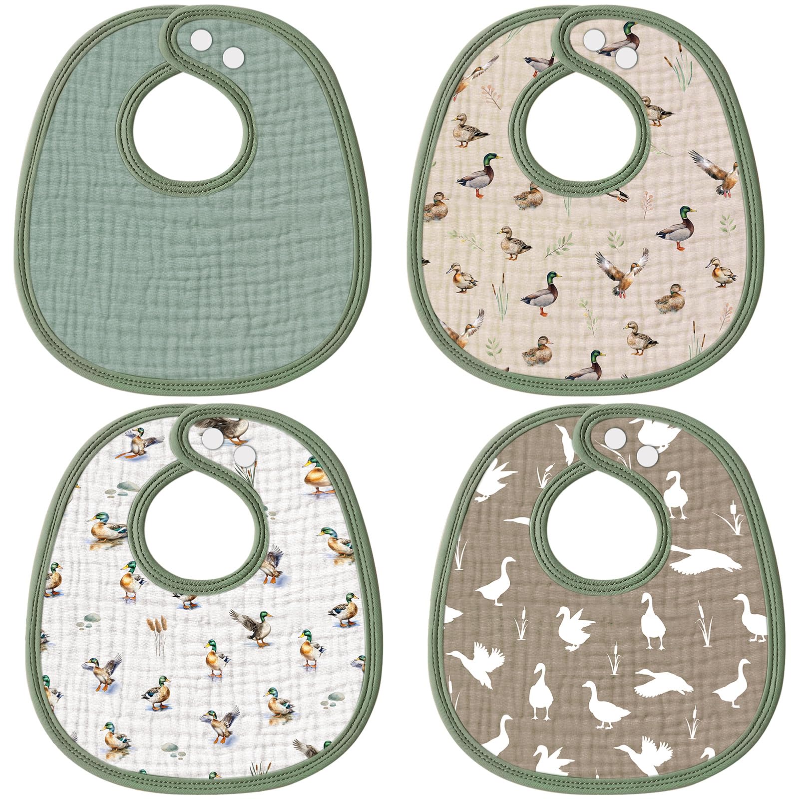 Shyyween 4 Piece Mallard Ducks Drooling Bibs for Baby Boys Girls, Soft Triple Layer Cotton Muslin, Adjustable Newborn Bibs for D