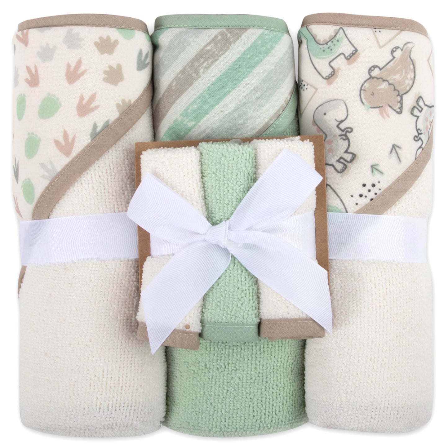 Hooded Baby Bath Towel and Washcloth 6 Piece Set for Newborns, Infants & Toddlers, Boys & Girls Baby Hooded Towels Set (Dinosaur