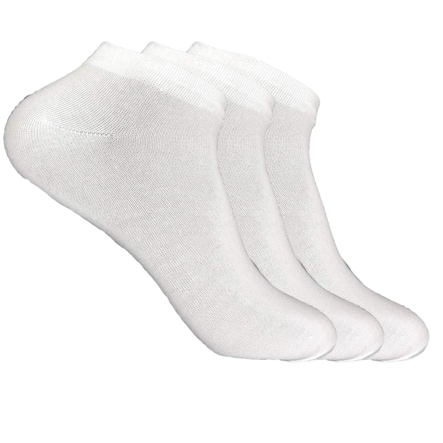 Queery Cotton Ankle Length Socks For Men (White, Pack Of 3)