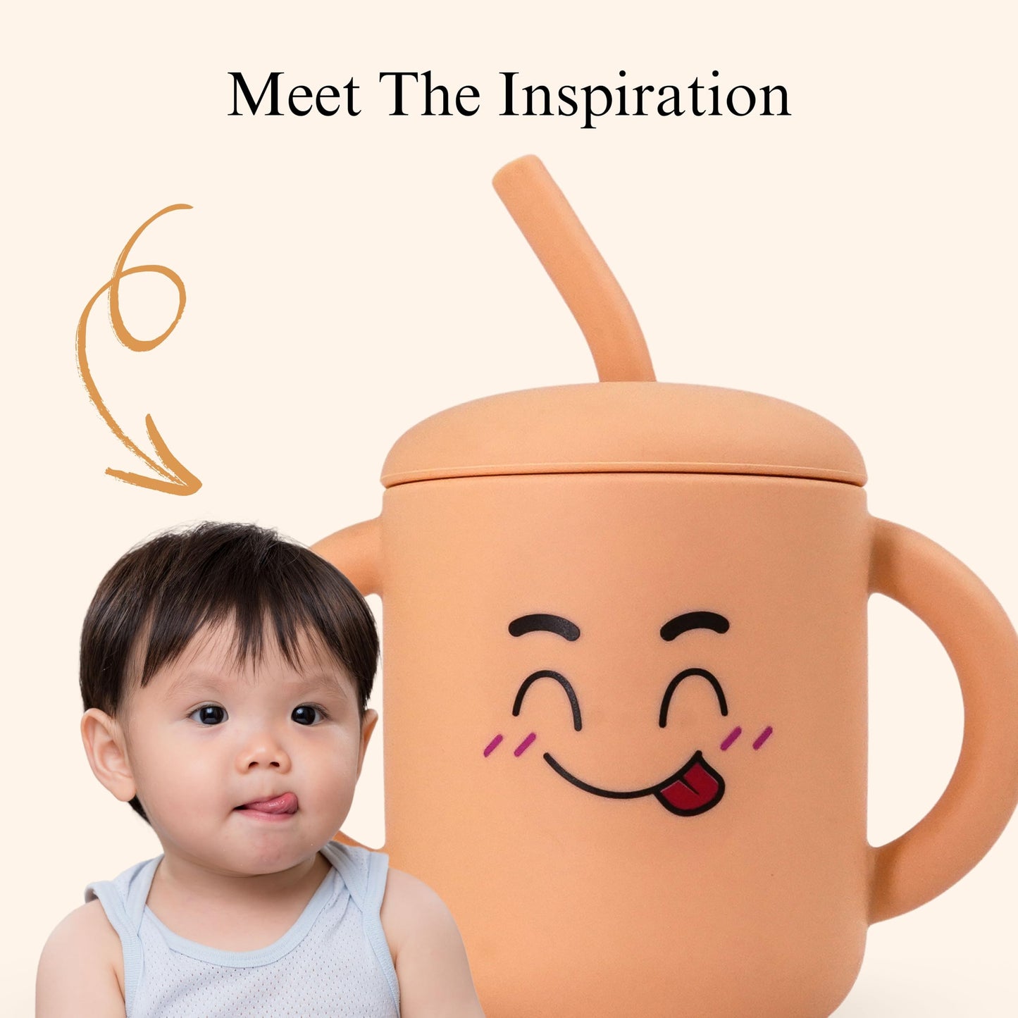 Fumiko Sippy Cups For Toddlers 1-3 - Adorable Personality Designs, Built-In Straw Lock, Easy-Grip Handles, (Fuzzy Orange)