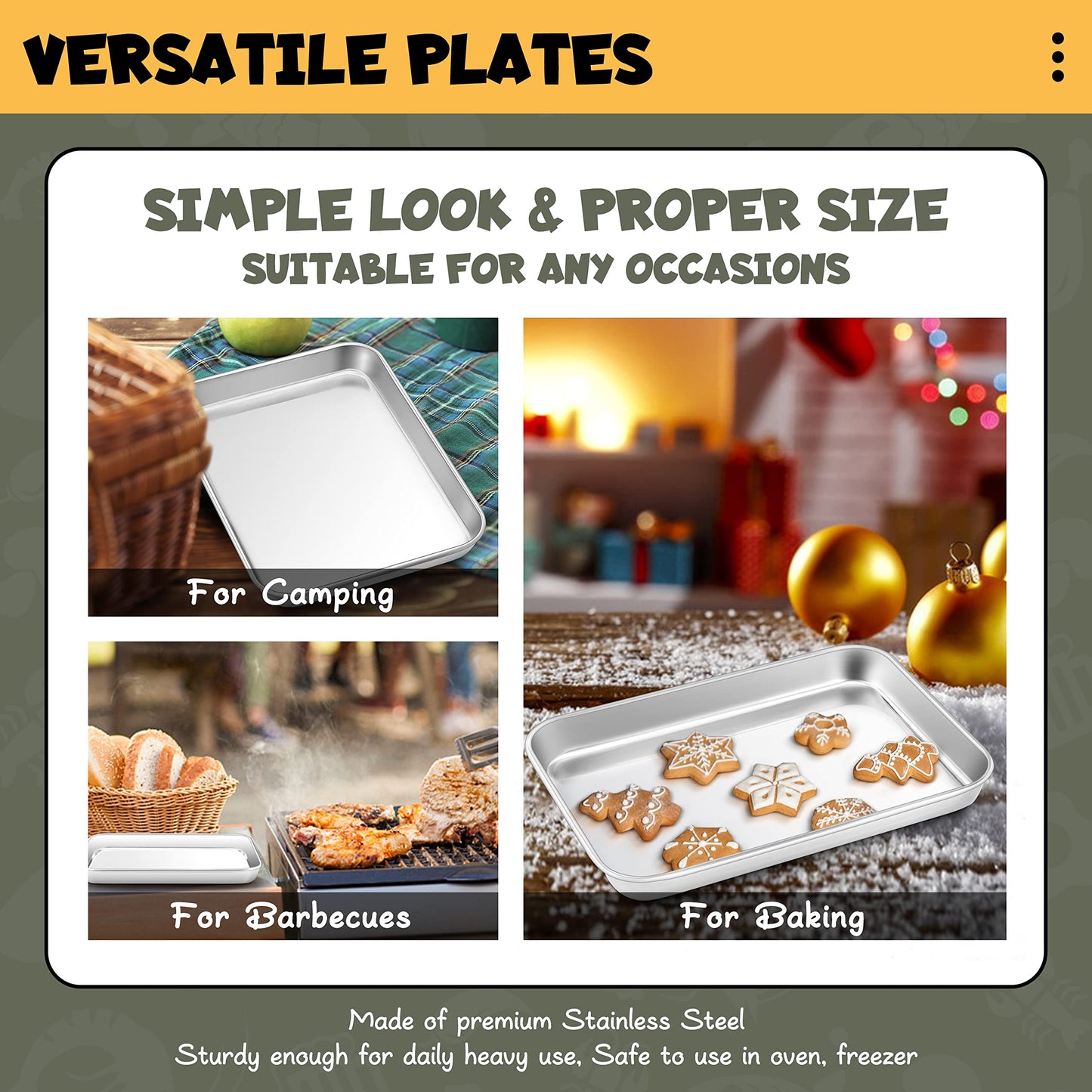 Haware 6-Piece Toddler Plates, Stainless Steel Kids Plates, Metal Dinner Dish For Children, 7.3' X 5.3' X 0.8' Feeding Baking