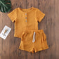 Fhutpw Baby Boys 2Pcs Summer Outfits Short Sleeve T-Shirt Tops Elastic Waistband Shorts Set Toddler Clothes (Linen Yellow, 18-24