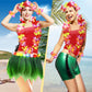 7 Pcs Leaf Hula Skirt And Hawaiian Leis Set Hibiscus Flowers Necklace Bracelet Headband Vest Shorts Hawaiian Costumes Party (Kid