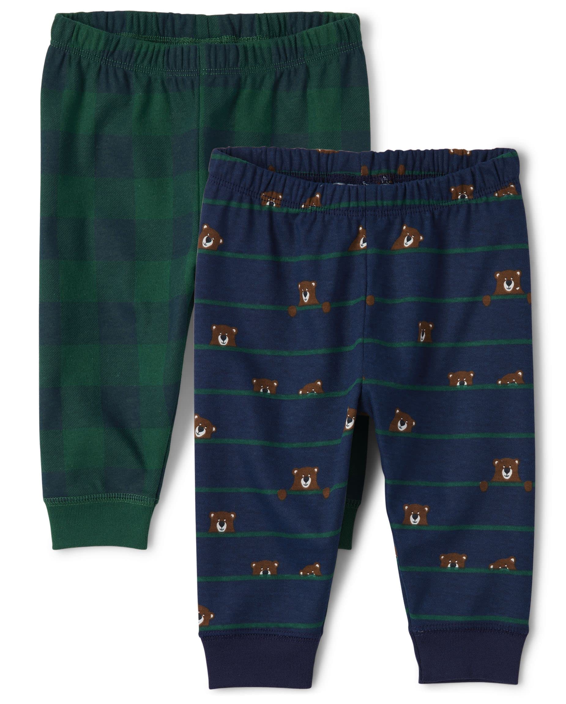 The Children'S Place,Cotton Pants,Tidal Bears/Tidal Plaid,6-9 Months,2 Pack