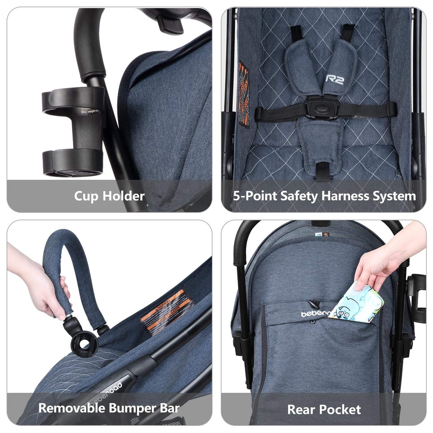 Beberoad Love R2 Small Travel Stroller Compact Stroller Foldable Lightweight Baby Stroller For Airplane, Infant Toddler Stroller