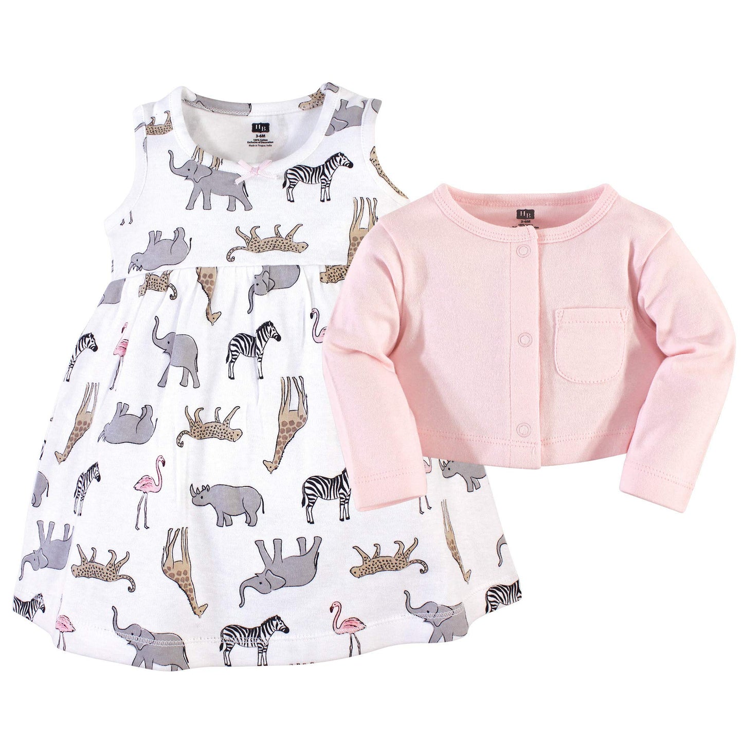 Hudson Baby Girls' Cotton Dress And Cardigan Set, Modern Pink Safari, 9-12 Months