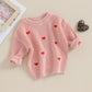 Baby Girl Cute Long Sleeve Crew Neck Love Embroidery Sweater Toddler Valentine Day Outfits (Pink Heart, 12-18 Months)