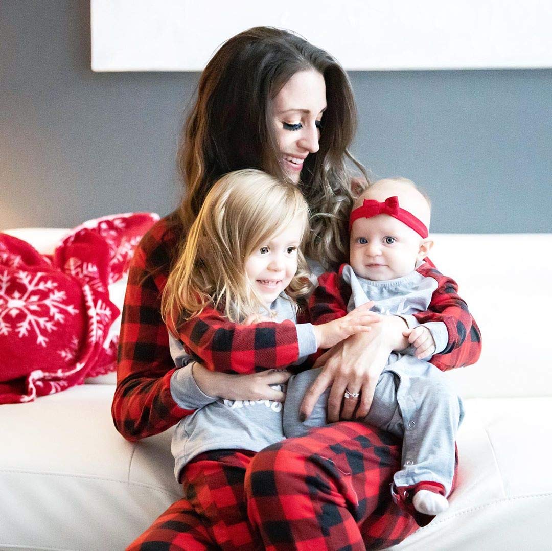 Iffei Matching Family Pajamas Sets Christmas Pj 'S With Letter And Plaid Printed Long Sleeve Tee And Bottom Loungewear 9-12M Gre