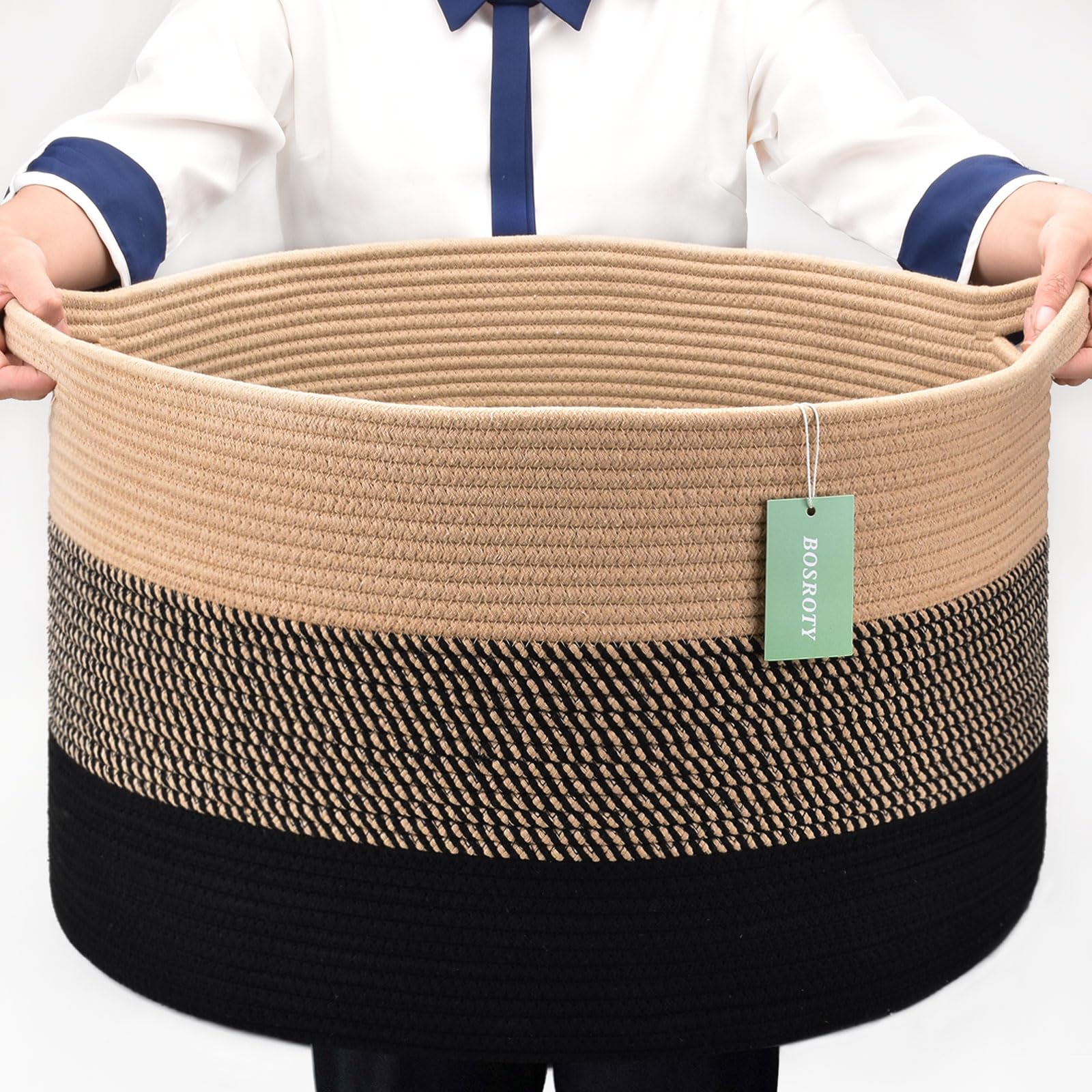 Bosroty Extra Large Blanket Basket 87L, Laundry Hamper, Baby Nursery Hamper, Large Laundry Basket For Girls Boys, Cotton Rope Ba
