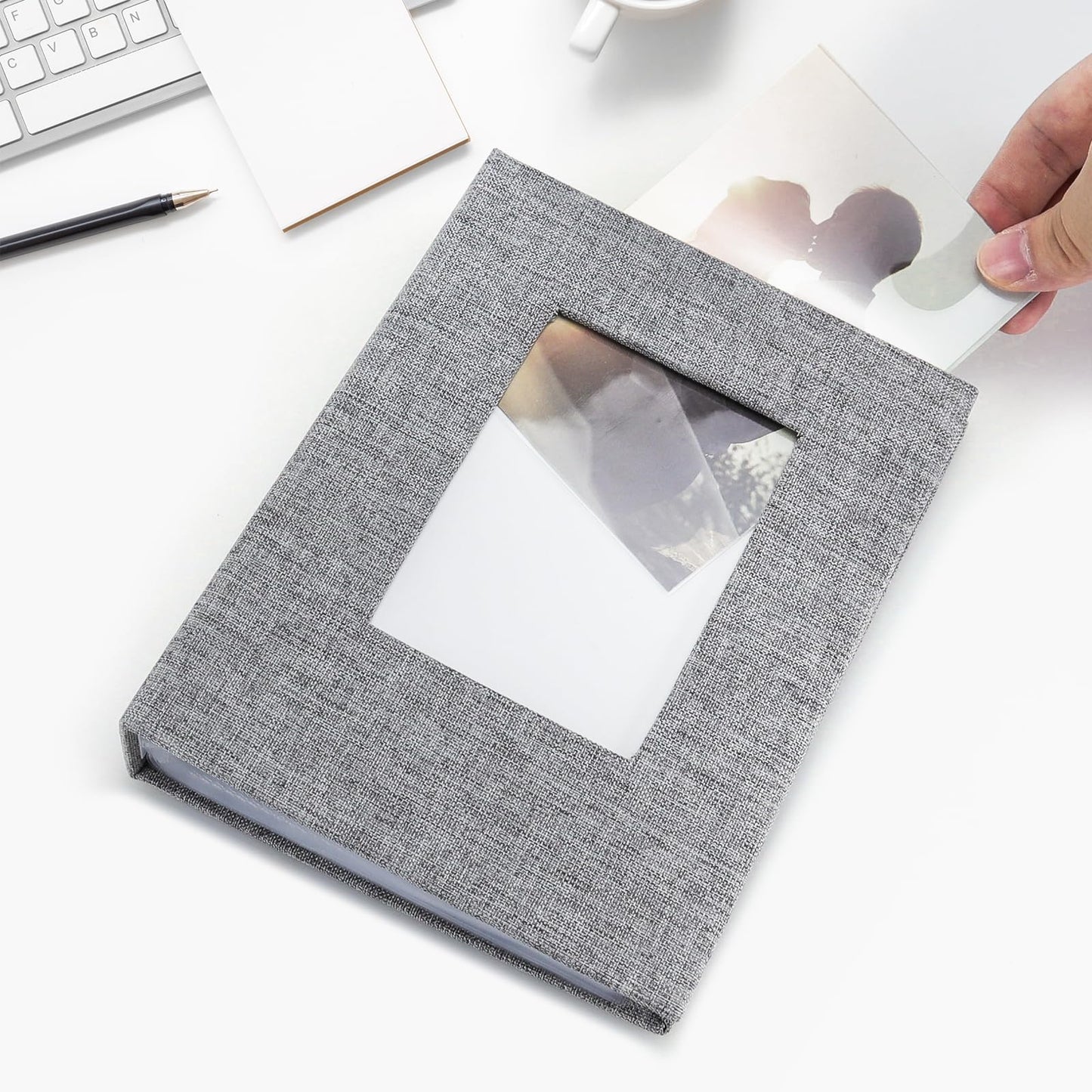 Vienrose Small Photo Album 4X6 Holds 200 Photos 2 Pack, Mini Baby Photo Album Linen Cover For Gifts Wedding Family, Grey