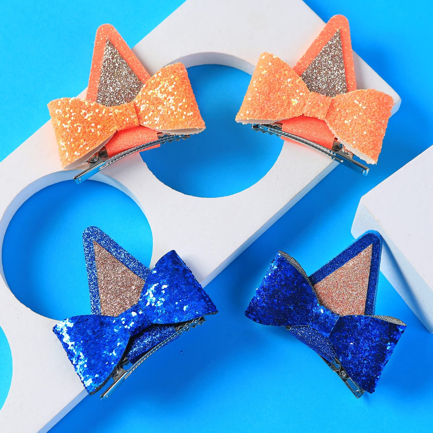 2 Pairs Dog Ears Hair Bow Clips For Toddler Kids Glitter Bows Halloween Costume Accessories Animal Cosplay Birthday Party Suppli