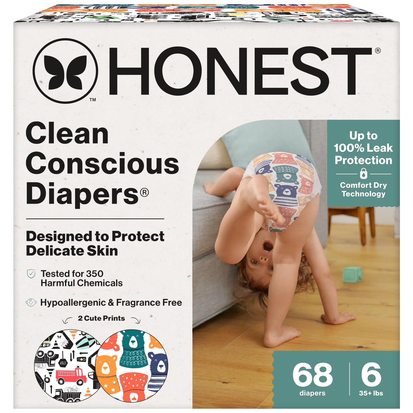 The Honest Company Clean Conscious Diapers for Sensitive Skin | Up to 100% Leakproof | Hypoallergenic, Fragrance Free | Gender N