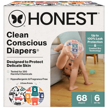 The Honest Company Clean Conscious Diapers for Sensitive Skin | Up to 100% Leakproof | Hypoallergenic, Fragrance Free | Gender N