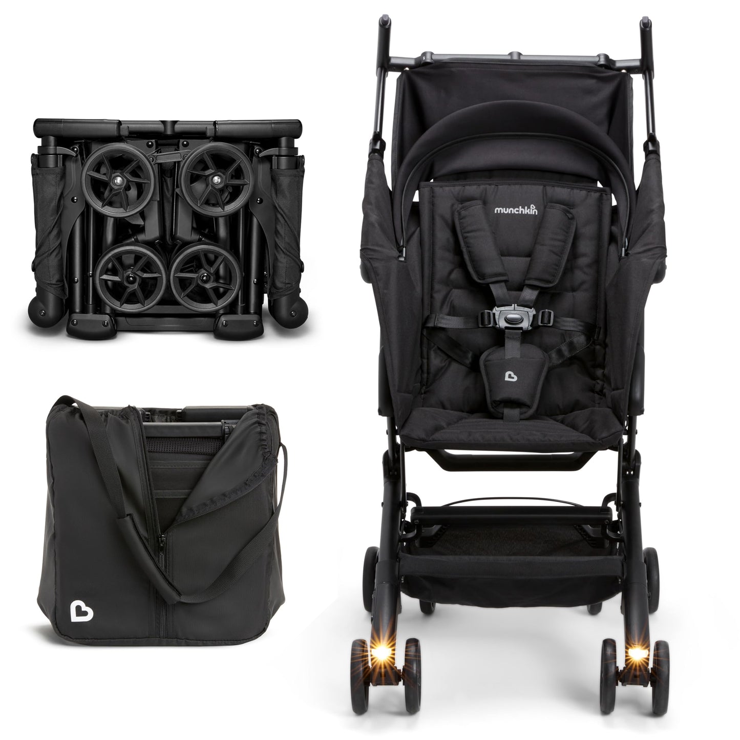 Munchkin Night Owl Lightweight Travel Stroller with Wheel Lights, Ultra Compact Baby Stroller for Everyday Travel and Easy Stora