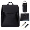 Mia + Sophia Leather Diaper Bag Backpack With Usb Charging Port, Changing Pad, Stroller Straps, And Bottle Holder (Black Olivia)