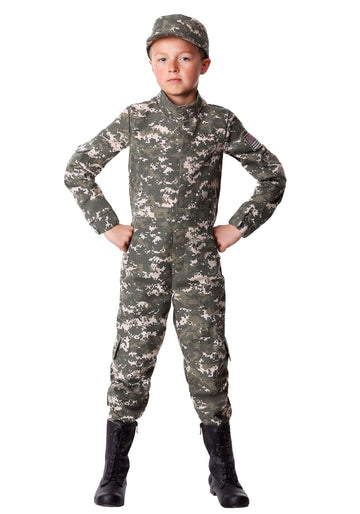 Fun Costumes Kid's Digital Camouflage Combat Soldier Costume, Young Special Forces Uniform, Boys Army Outfit For Halloween - Gre