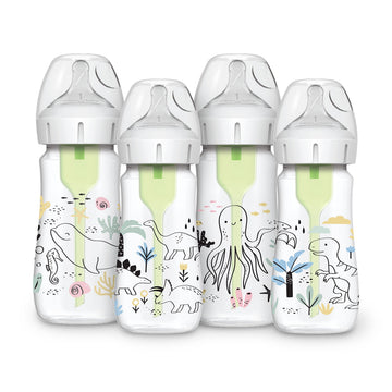 Dr. Browns Natural Flow Anti-Colic Options+ Wide-Neck Baby Bottle Designer Edition Bottles, Dinosaur and Ocean Design, 9 oz/270 