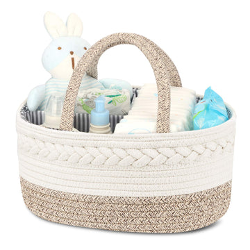 Maliton Baby Diaper Caddy Organizer, Stylish Cotton Rope Baby Basket Nursery Storage Organizer For Changing Table, Extra Large D
