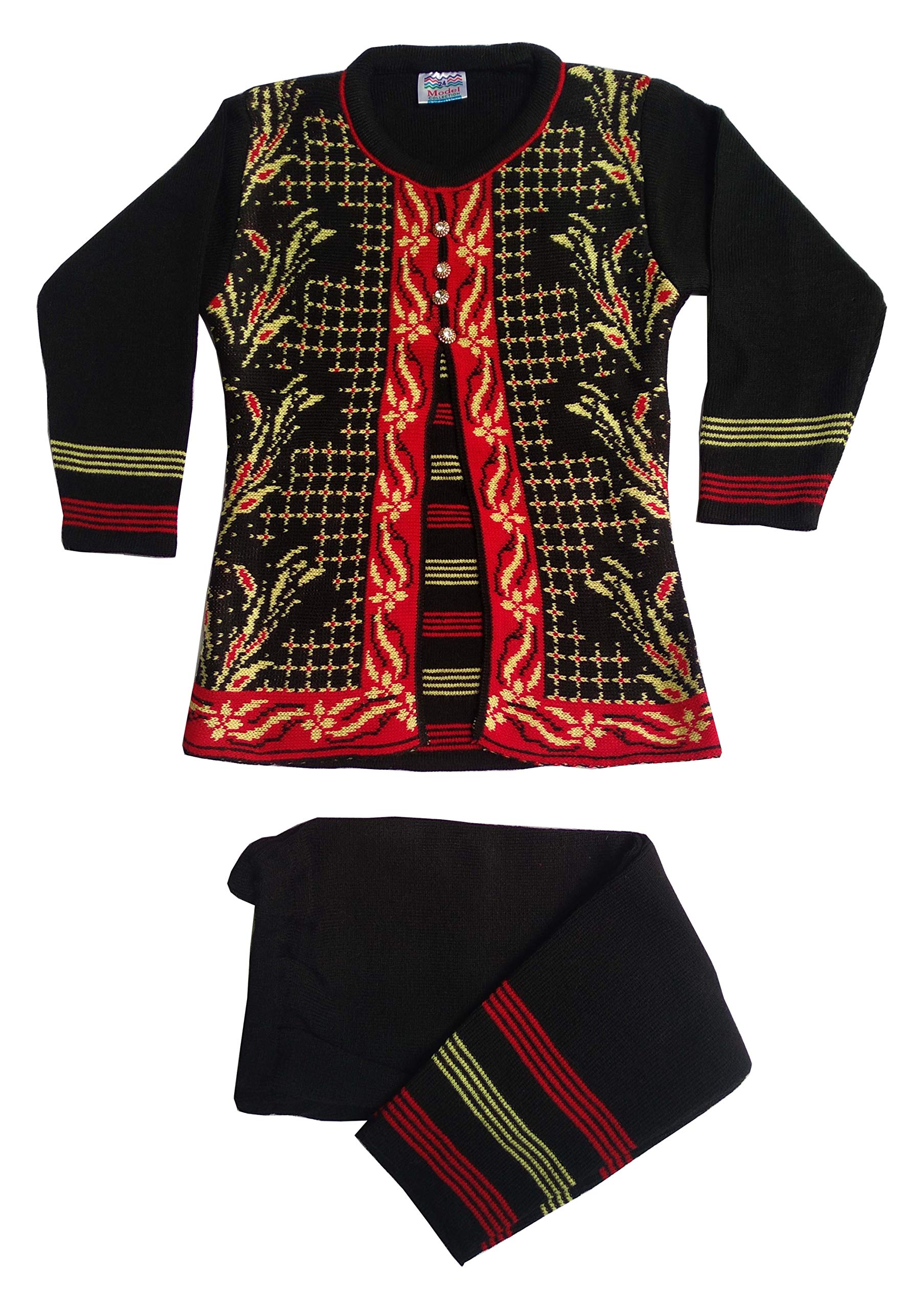 Kuku Hosiery Girlish Woolen pajami Suit(Black, Size: 26)
