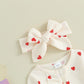 Filgriox My First Valentines Day Baby Girl Outfit Newborn Footie Romper Heart Bodysuit + Headband Infant One Piece Outfit (Beige