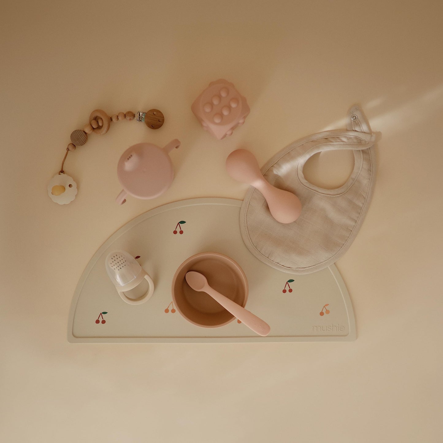 mushie Silicone Baby Shaker Rattle Toy | Ages 3+ Months (Blush)