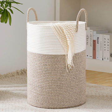 YOUDENOVA Woven Rope Laundry Hamper Basket, 58L Tall Laundry Basket, Baby Nursery Hamper for Blanket Storage in Bedroom-Large-Br